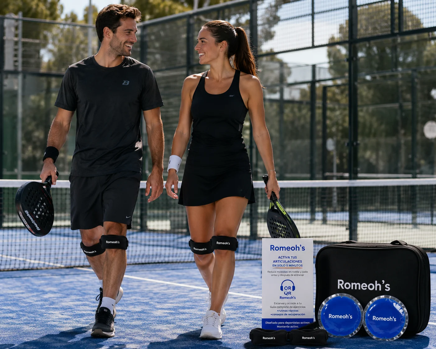 Deportista entrenando con soporte ajustable colocado en la rodilla